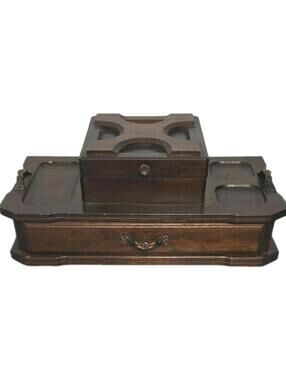 Vtg Wood and Leather LONDON LEATHER Jewelry Trinket Box Felt Lined 12x3 and5.5×2